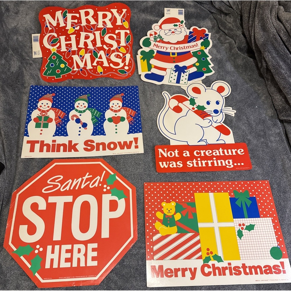 Vintage Christmas Die-Cuts 90s Lot 6 Cardboard Wall Lawn Signs Frances Meyer